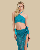 Isla & Evie Sequin Crochet Halter Neck Top